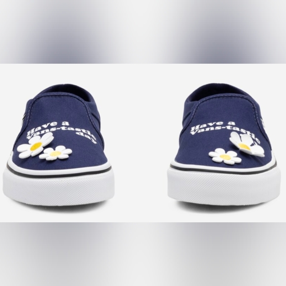 Vans Asher Slip-on Flowers Eclipse Navy Sneakers Size 7.5 Like New MSRP $75 - Picture 2 of 9